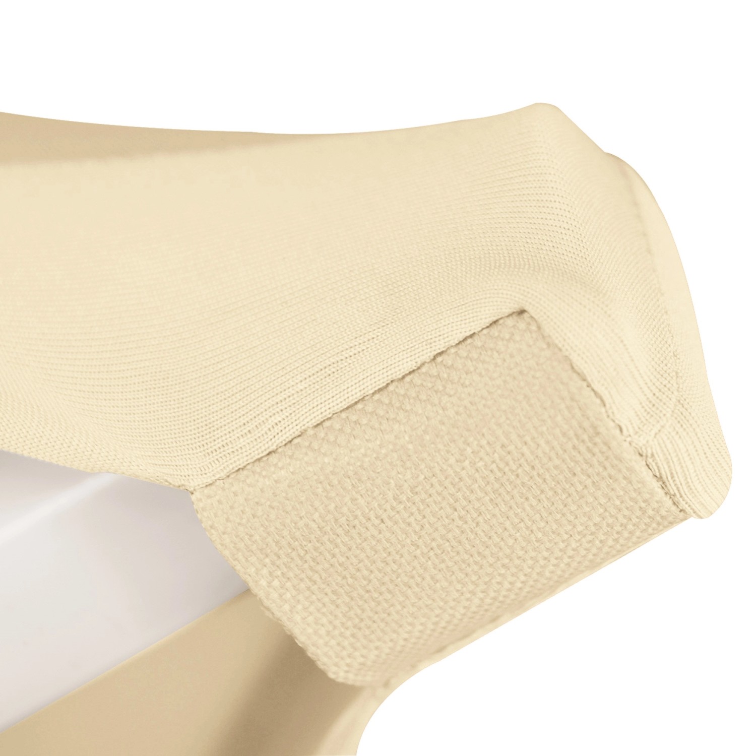 Beautissu Stehtischhusse Stella, Ø 80cm, Creme, Detailansicht der Verstärkung an den Füßen.