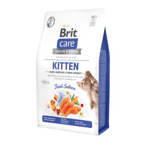 Brit Care Katzen-Trockenfutter Kitten Salmon 2kg: Sack mit Futter für junge Katzen mit Lachs.
