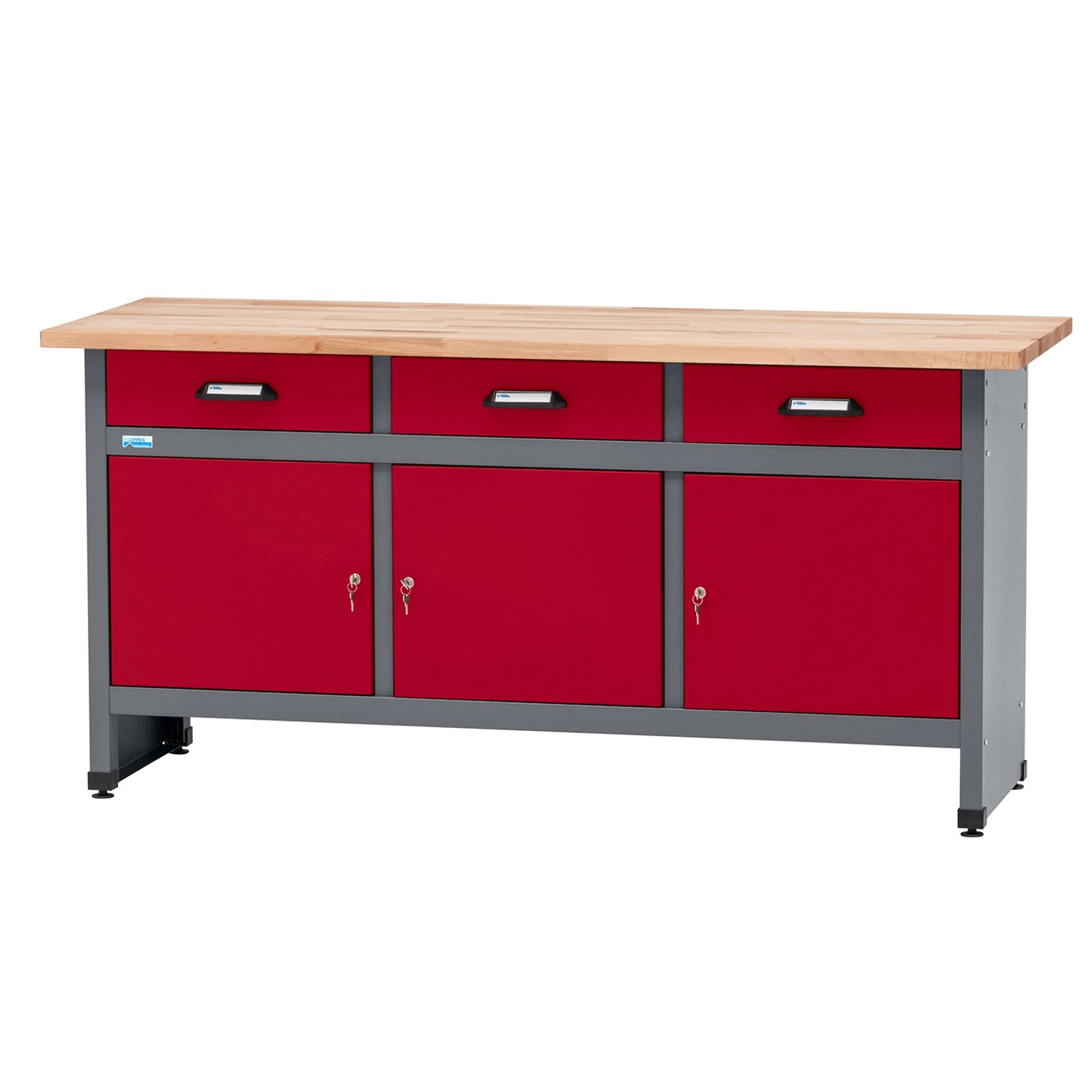 Küpper Werkbank m. 3 Türen & 3 Schubladen 84 x 170 x 60 cm Dunkelrot günstig online kaufen