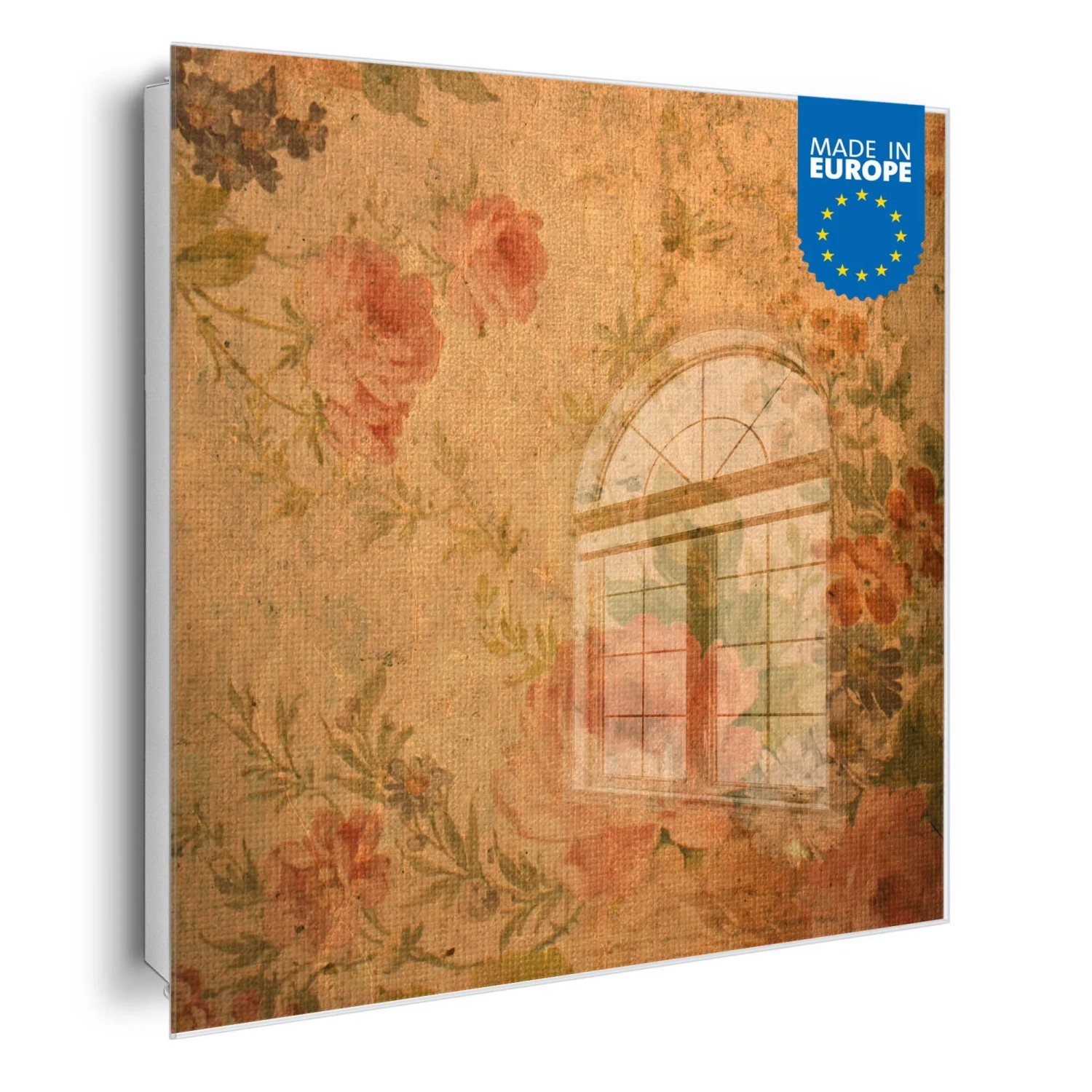 Banjado Großer Schlüsselkasten Glas 30x30cm Weiß Scharnier Links 50 Haken Beschreibbar Magnetisch Motiv Blumen Antik