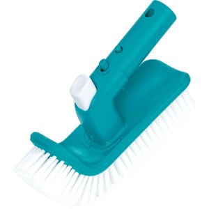 Bestway Flowclear Eckreinigungsbürste für Pools, blaugrün mit weißen Borsten.