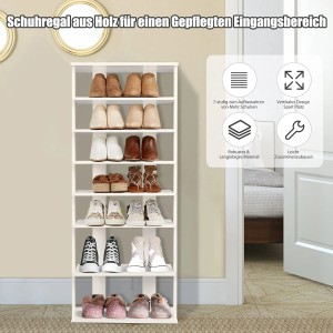 Costway 8 Stufiges Schuhregal Höhenverstellbar Holz Weiß Doppel