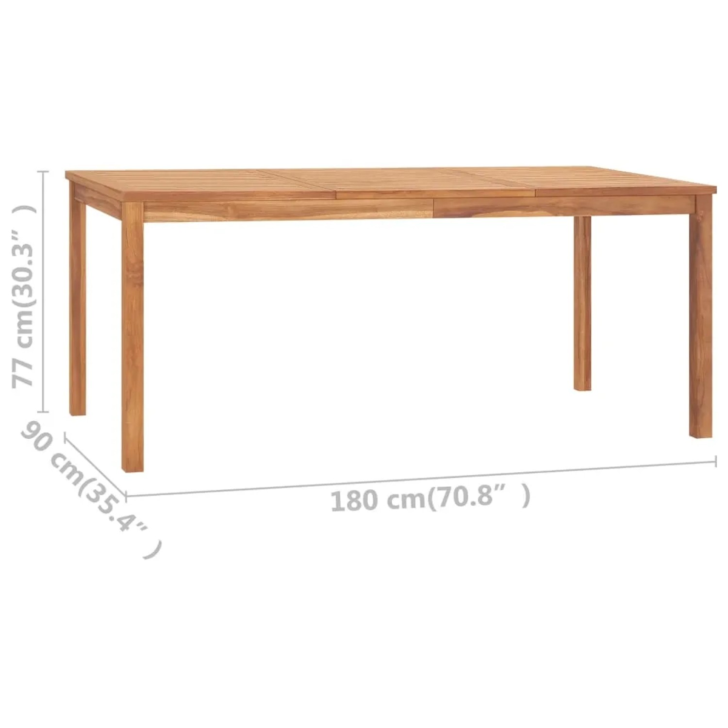 Rechteckiger vidaXL Garten-Esstisch aus Teakholz, 180x90 cm, ideal für Garten und Terrasse.