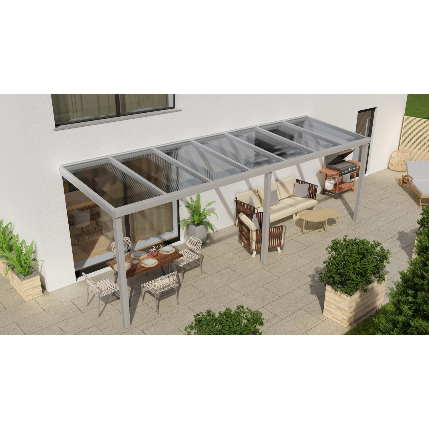 Terrassenüberdachung Professional 700 cm x 250 cm Grau Struktur PC Klar günstig online kaufen