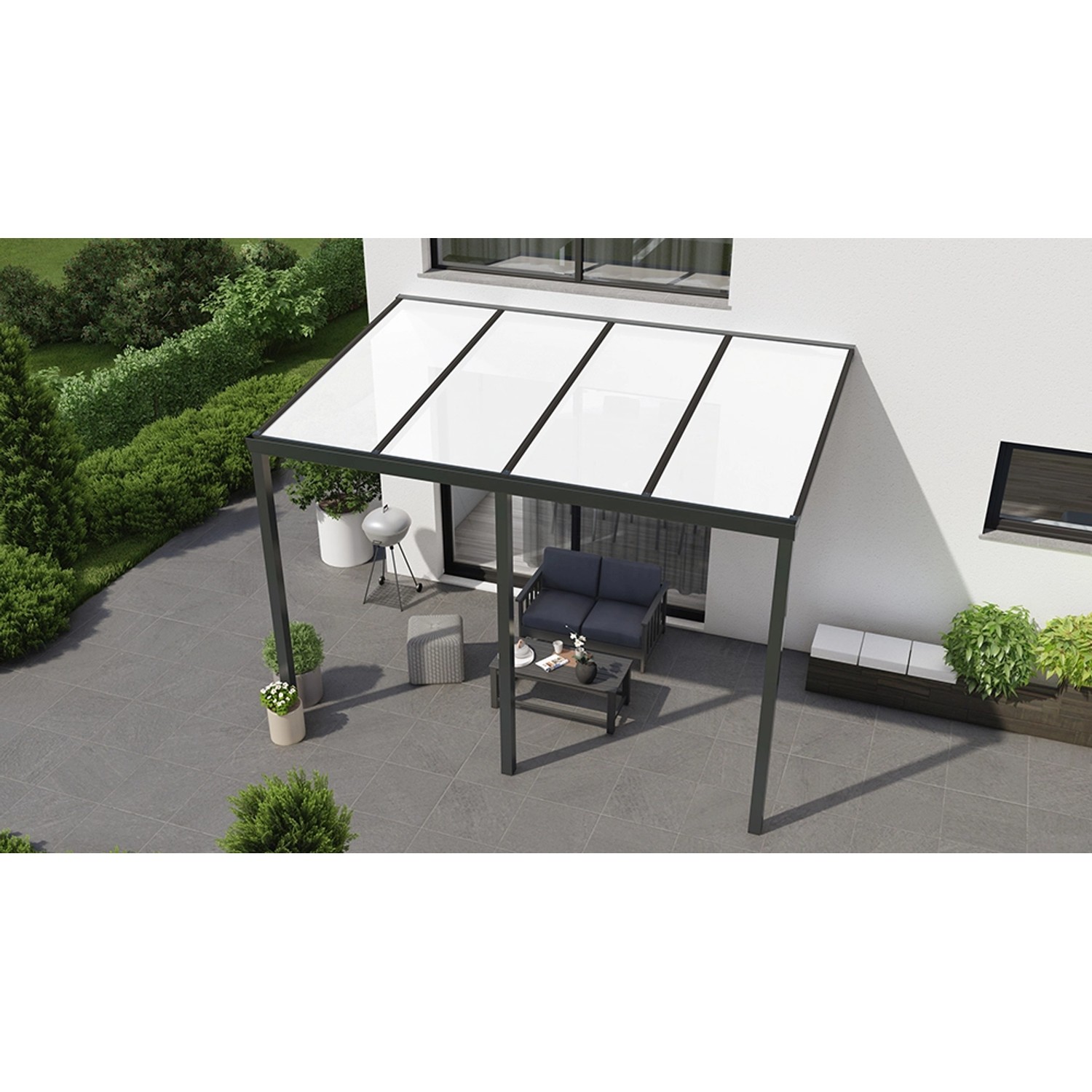 Terrassenüberdachung Basic 400 cm x 300 cm Anthrazit Glanz PC Opal günstig online kaufen