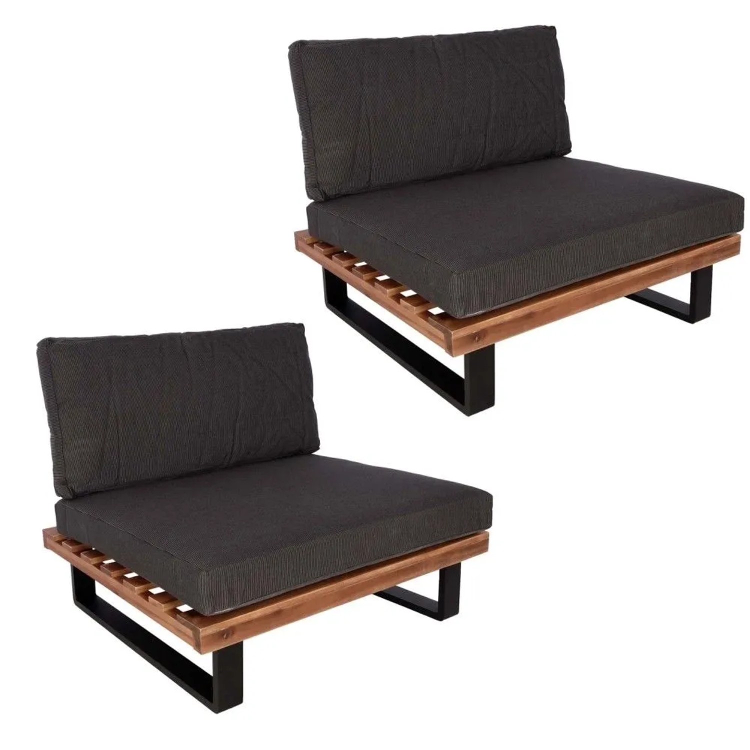 MCW Lounge-Sessel H54 2er-Set Braun Polster Dunkelgrau