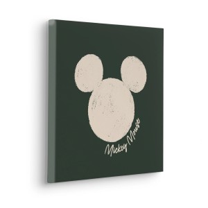 Grünes Keilrahmenbild mit Mickey Mouse Motiv als Stempel für Kinderzimmer.