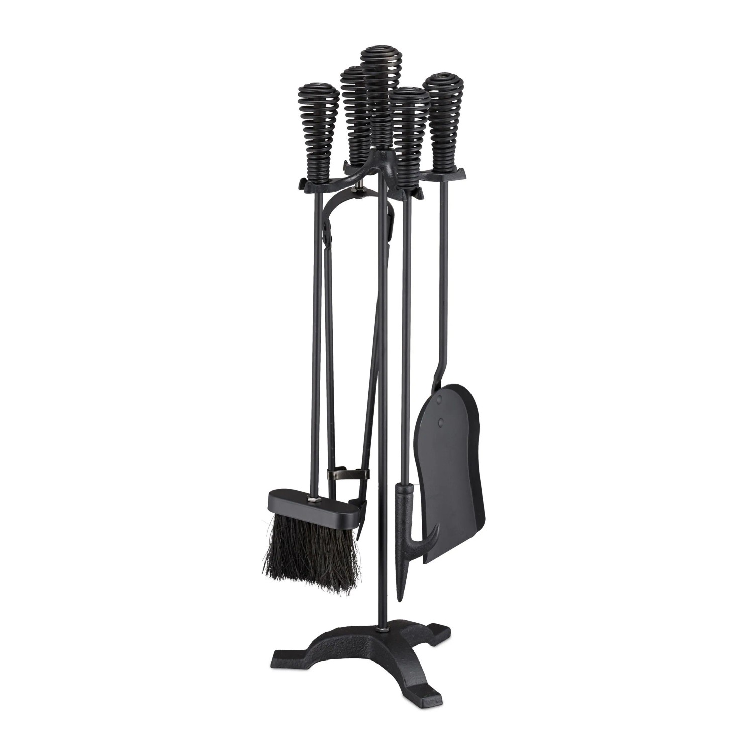 Relaxdays Kaminbesteck Stahl Schwarz 5-teilig 64 cm x 22 cm x 20 cm 3,2 kg