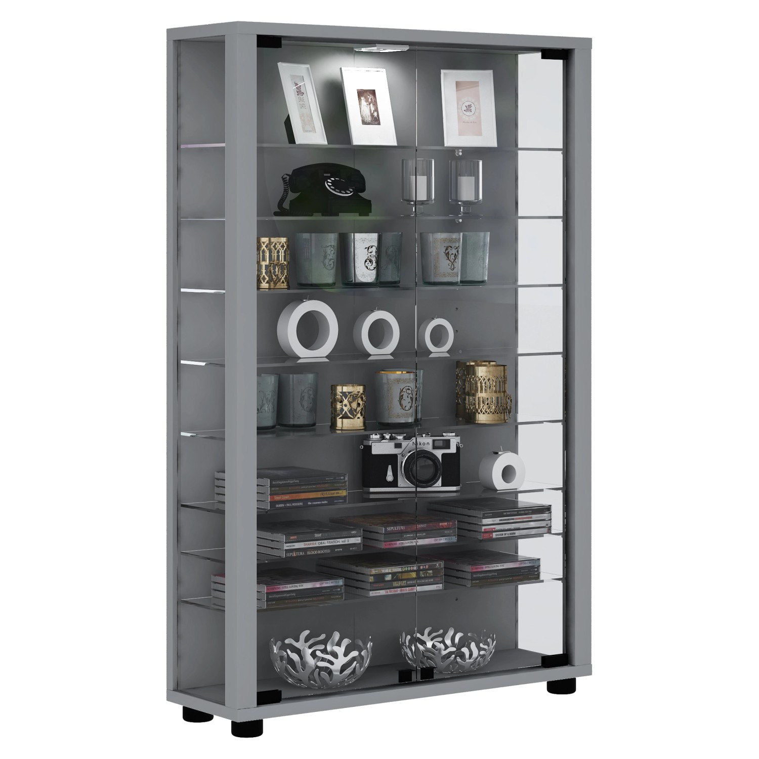ebuy24 Lumo Mini Vitrinenschrank 2 Glastüren Glasvitrinen mit LED-Leuchten günstig online kaufen