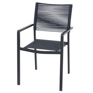 Stapelsessel Leeds 2 von Siena Garden, dunkelgrau, mit Flächenkordel und Aluminiumgestell.