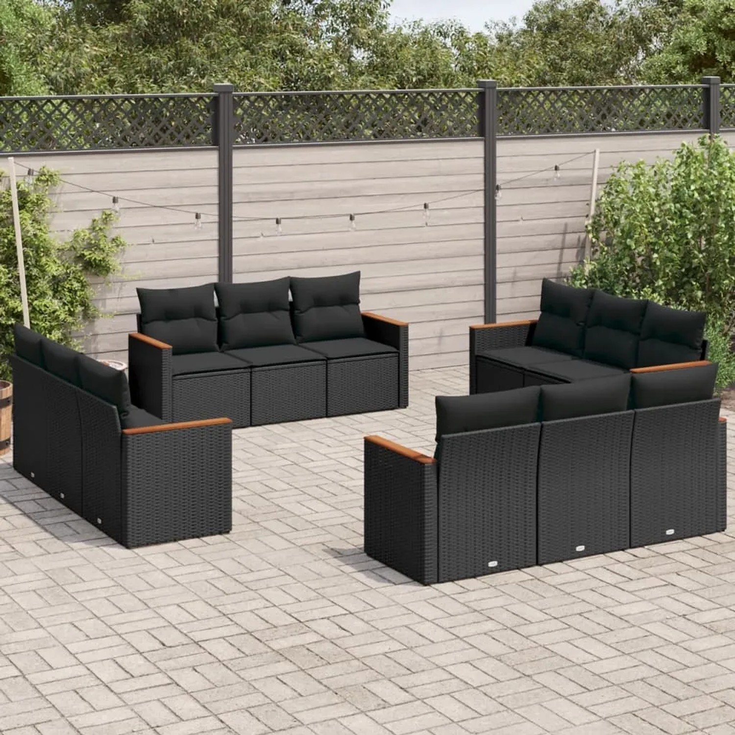 vidaXL 12-tlg. Garten-Sofagarnitur aus Rattan, schwarz, mit Kissen. Modulare Gartenmöbel für Terrasse und Garten.