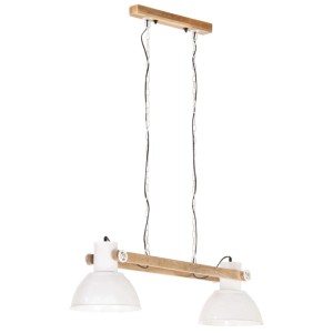 Weiße vidaXL Hängelampe im Industriestil mit zwei Lampenschirmen und Holzbalken.