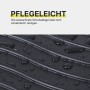 Detailaufnahme: Graue Schuhabtropfschale mit Noppenstruktur und Wassertropfen.