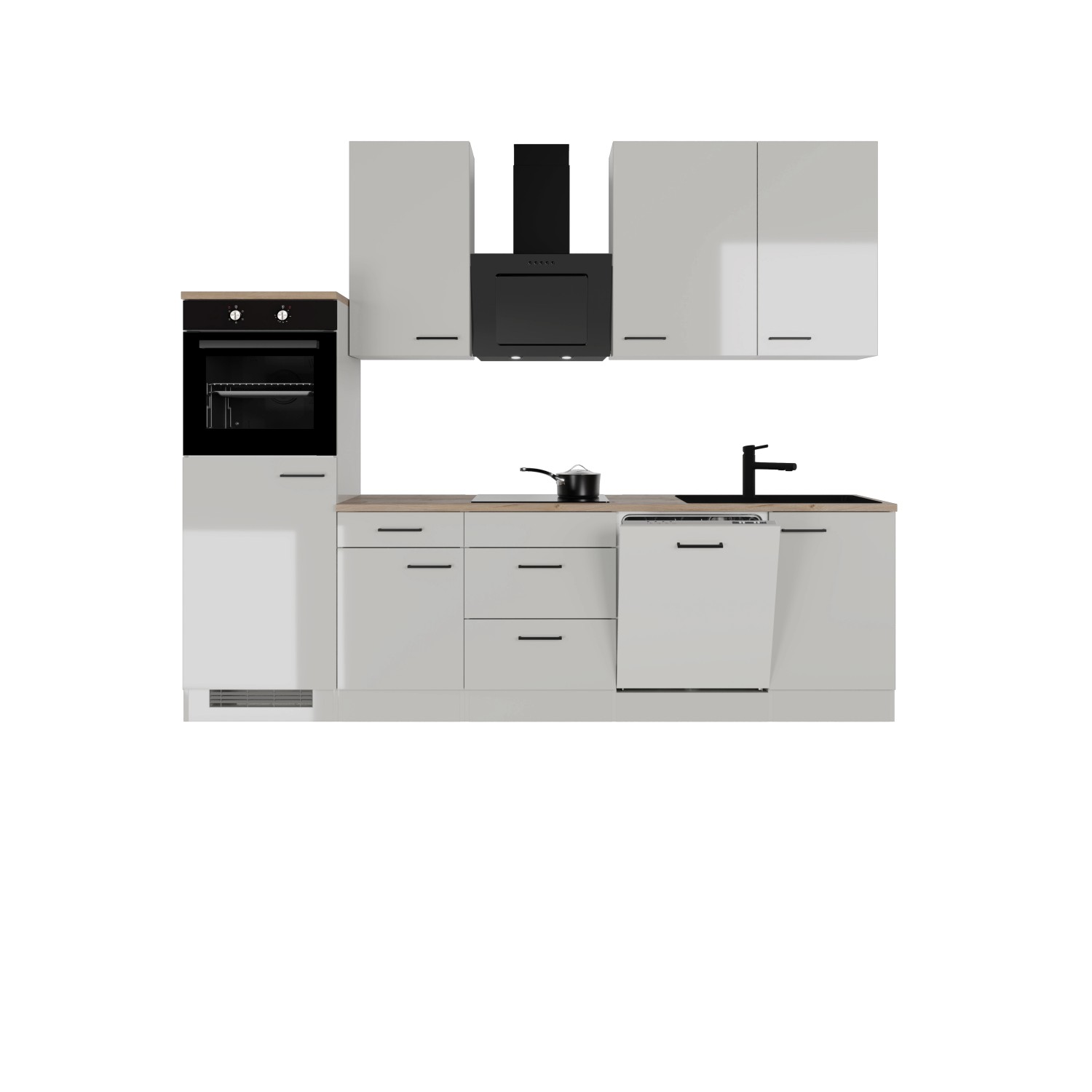 Flex-Well Exclusiv Küchenzeile Lund 280 cm Lichtgrau glänzend-Rauchgrau günstig online kaufen