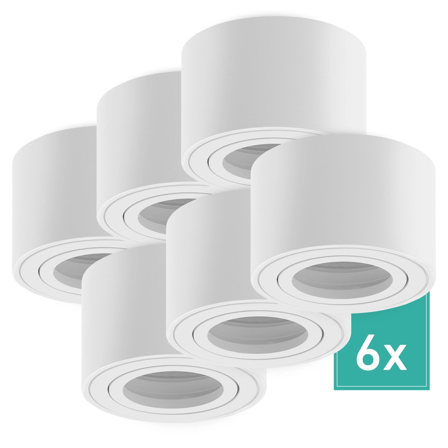 Oktaplex 6er Set Spot Aufputz Aluminium Lile S für LED-Module Aufbaustrahler Spotrahmen 230V Weiß