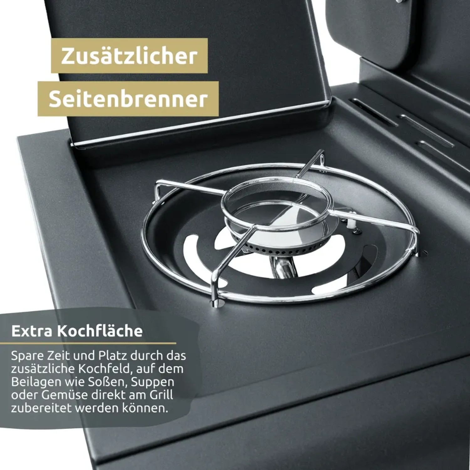 DELUKE Gasgrill 3+1 Brenner mit Deckel DELO mit Handschuhe Grillwagen mit Seitenbrenner Campinggrill mit Seitenablage Thermometer_5