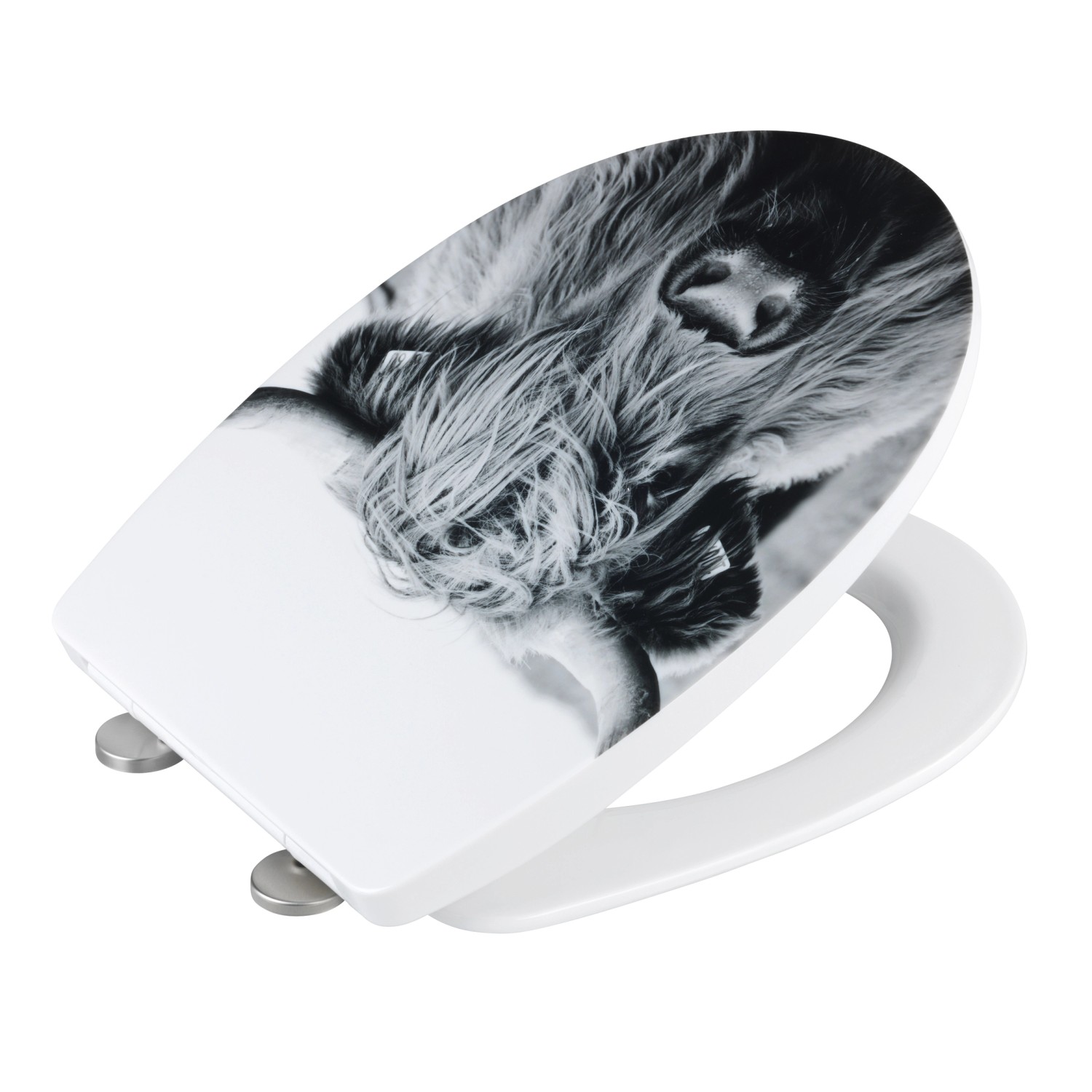 Wenko WC-Sitz Yak High Gloss mit Hunde-Motiv aus Thermoplast, weiß.