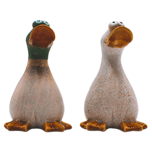 2er Set Deko Entenfiguren aus Steingut, braun. Gartenfiguren für Teich oder Garten.