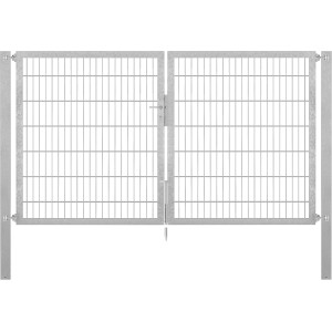 Doppeltor Flexo Plus, 250x140 cm, feuerverzinkt. Gartenzaun-Tor mit Doppelstabmatte und Pfosten.