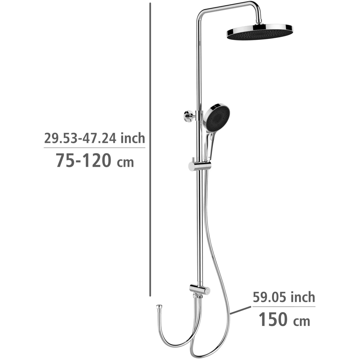 Wenko Duschsystem Softwater Chrom mit Kopf- und Handbrause, höhenverstellbar.