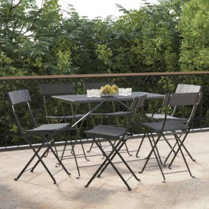 Set aus 6 schwarzen, klappbaren Bistrostühlen aus Polyrattan und Stahl für Garten oder Terrasse.