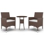 Braunes 3-tlg. Bistro-Set aus Polyrattan und Glas für Garten/Terrasse.