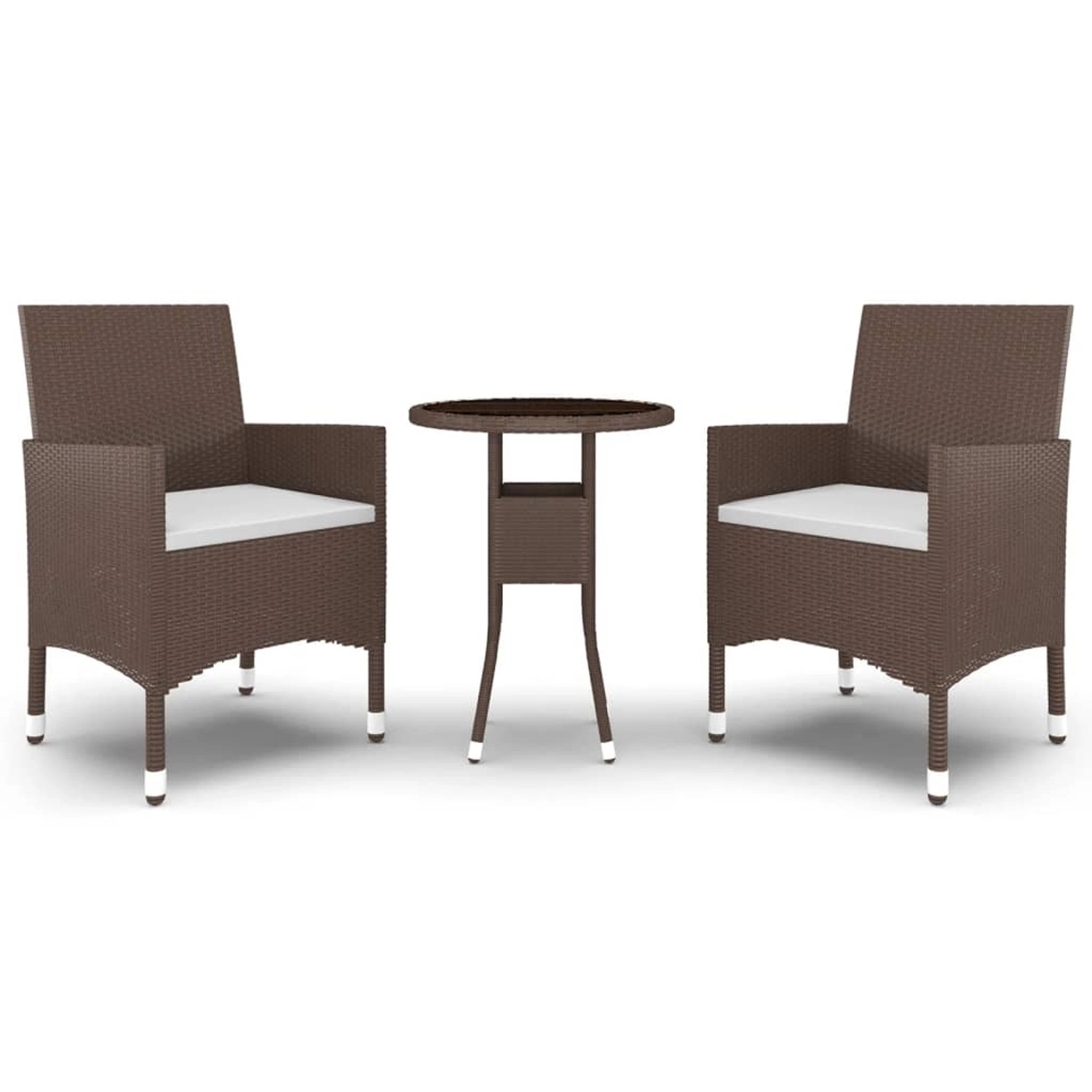 vidaXL 3-Tlg Bistro-Set Poly-Rattan und Hartglas Braun 3095902