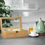 Relaxdays Teebox Bambus Kunststoff Metall Natur Staubgeschützt Herausnehmbar 10 Fächer mit Sichtfenster 10 cm x 29,5 cm x 17 cm 1 kg_2