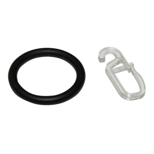 Gardinenring schwarz matt mit Faltenlegehaken für Gardinenstangen (Ø 16-20mm).