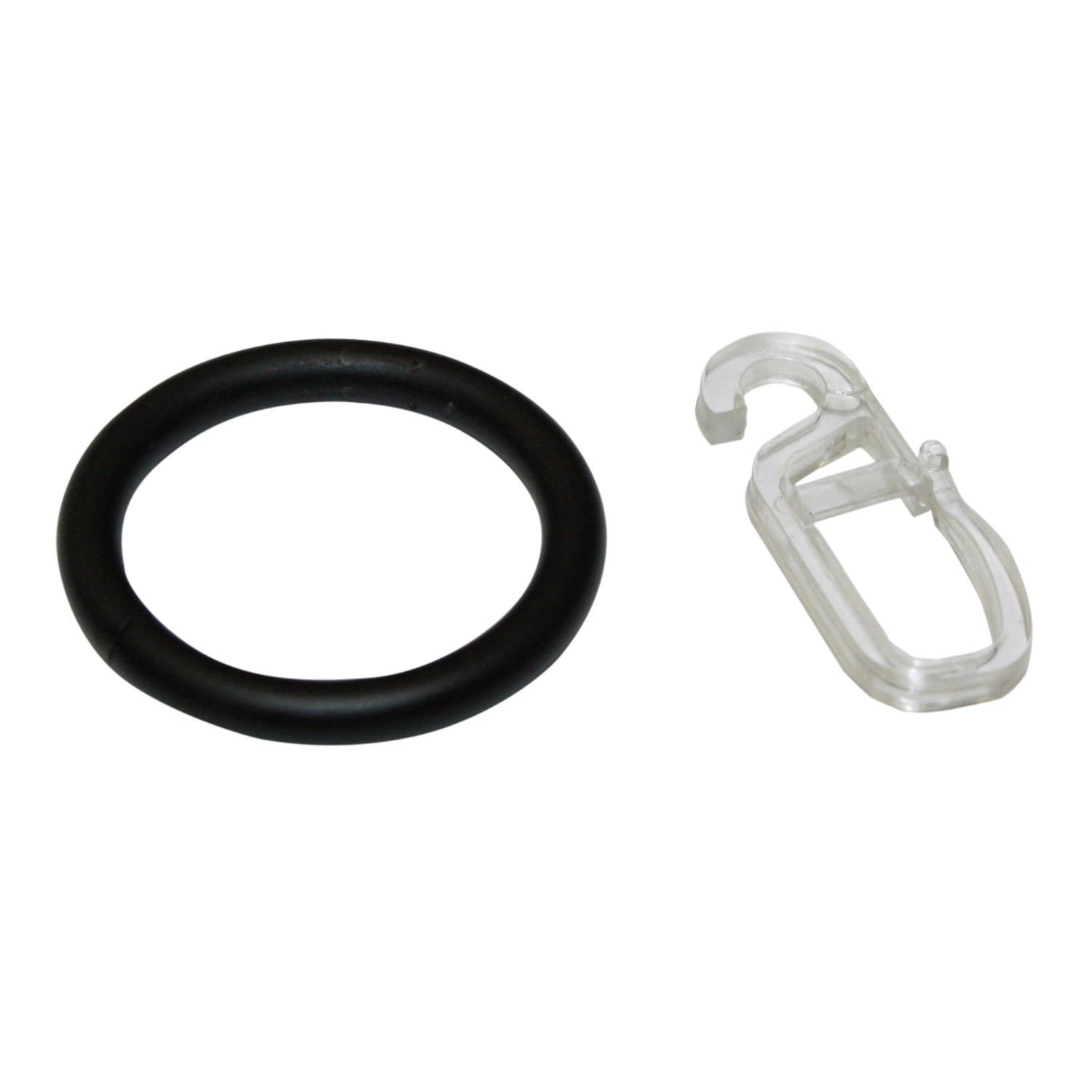 Gardinenring schwarz matt mit Faltenlegehaken für Gardinenstangen (Ø 16-20mm).