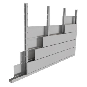 Detailansicht der weißen Telluria Garage 3654, zeigt die Stahlkonstruktion und Paneele.