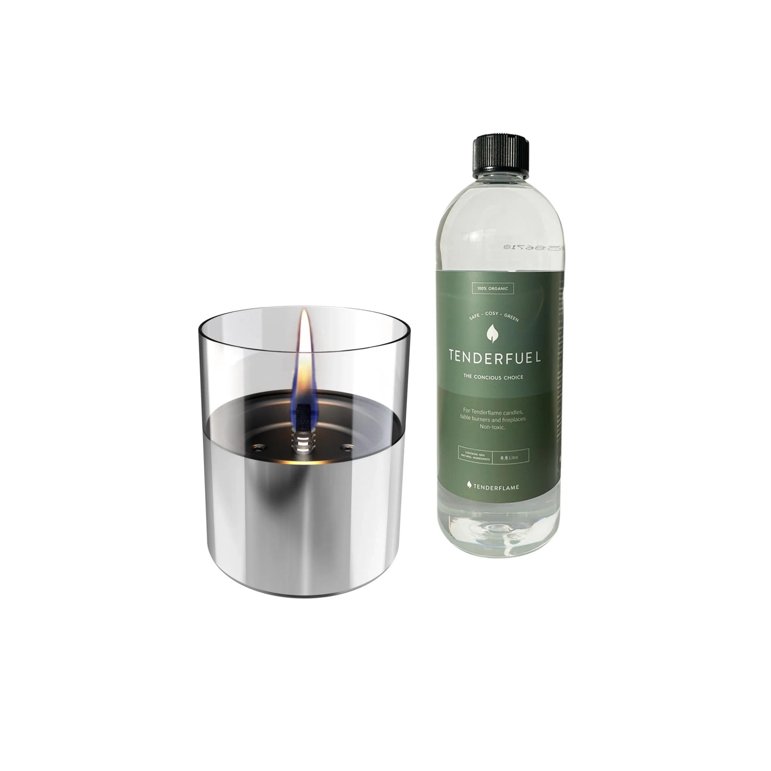 Tenderflame Tischfeuer Set Lilly Silber  inkl. 500 ml Fuel