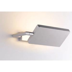 Moderne, silberne LED-Wandleuchte Book von Luce Design, 1-flammig, mit schwenkbarem Leuchtkopf.