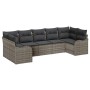 Graues 7-teiliges vidaXL Garten-Sofa-Set aus Poly Rattan mit Kissen.