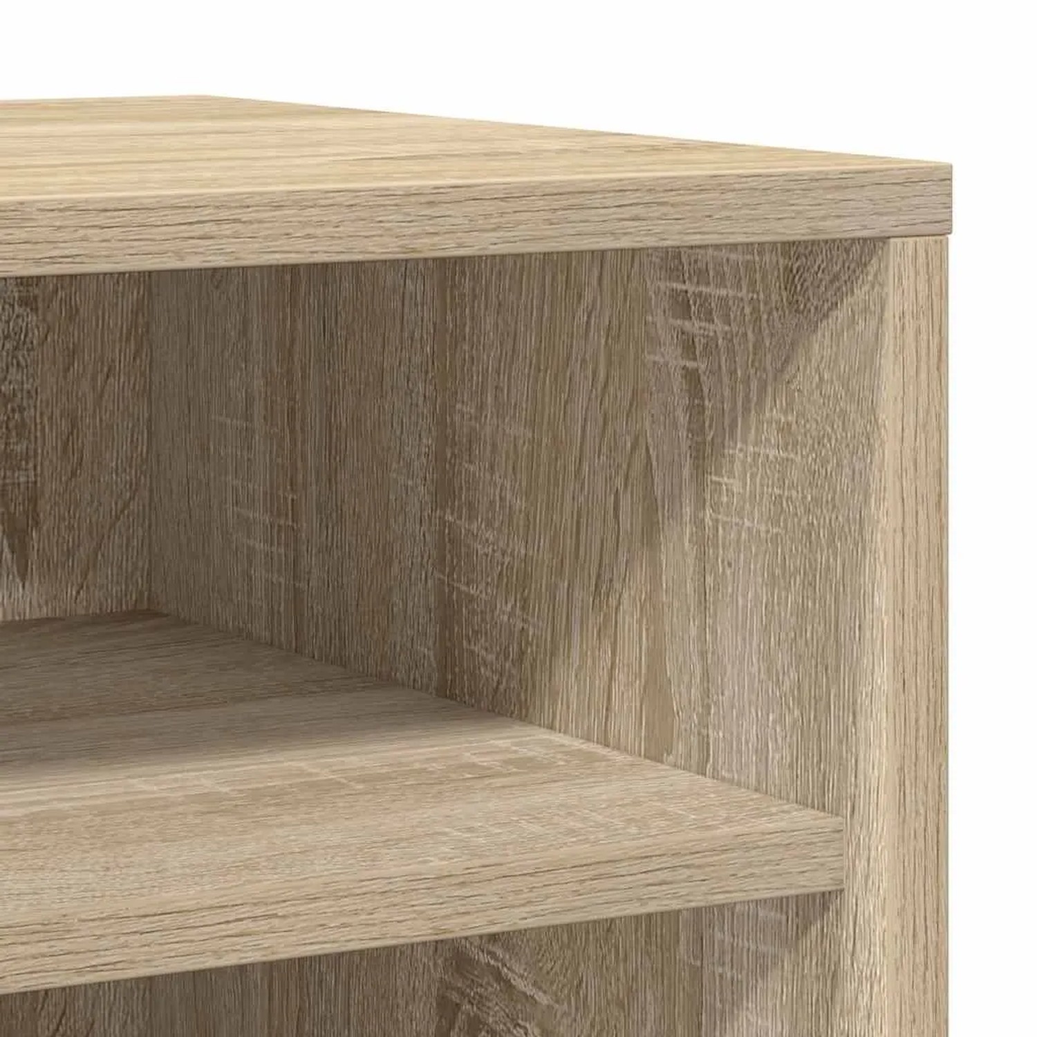 Detailansicht des vidaXL Schuhschranks Sonoma-Eiche. Helle Holzoptik, offene Fächer aus Holzwerkstoff.