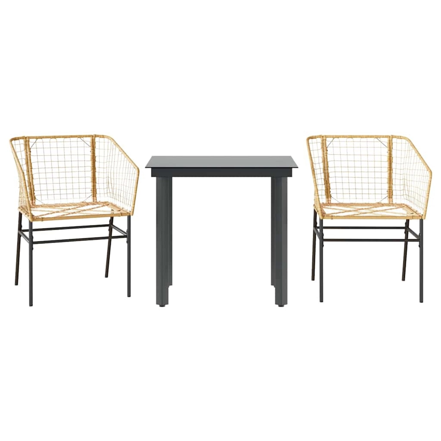 vidaXL 3-Teiliges Garten-Esszimmer-Set Braun Poly Rattan Glas 3334590