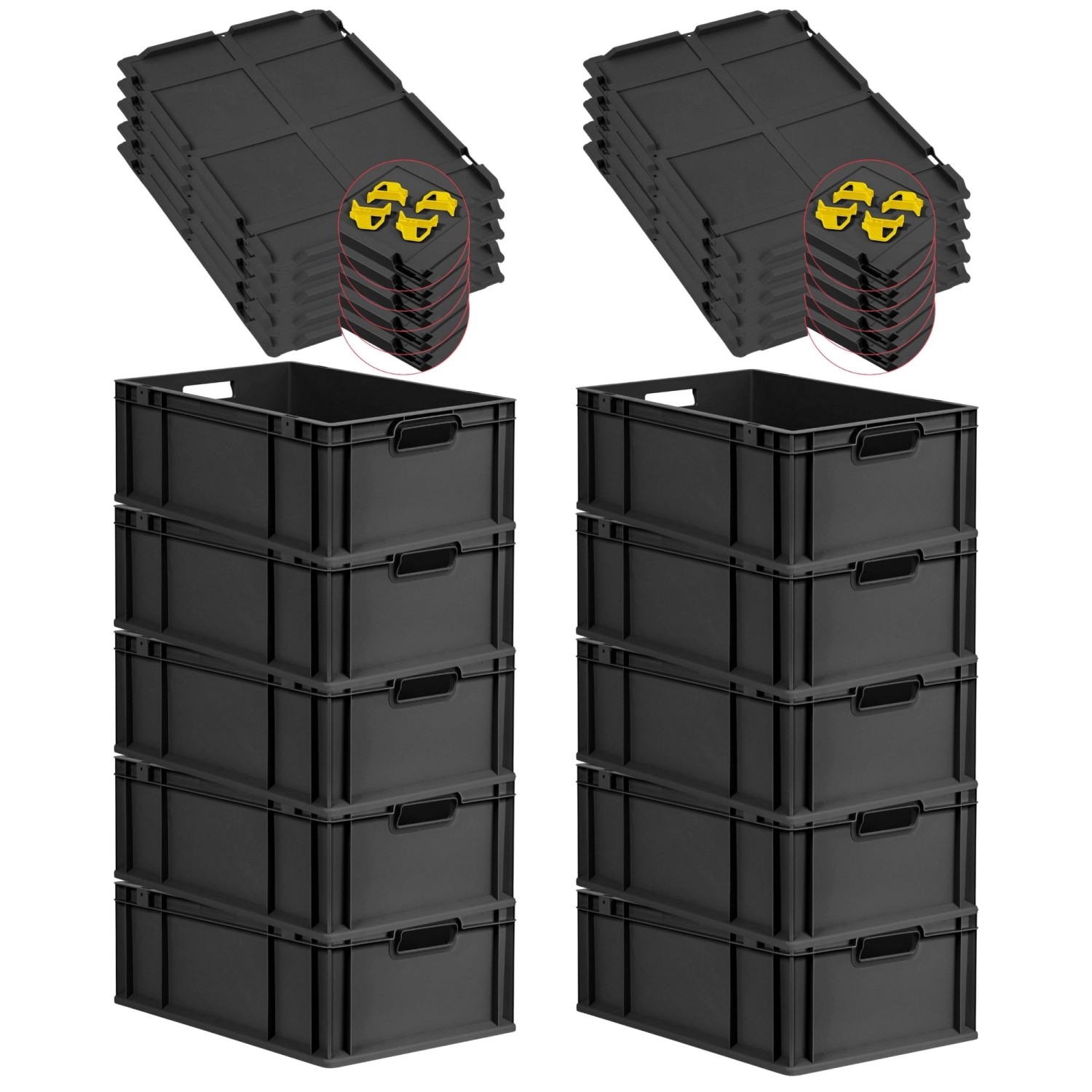 PROREGAL SparSet 10x Eurobox Nextgen Grip Mit Auflagedeckel Und Gelben Vers günstig online kaufen