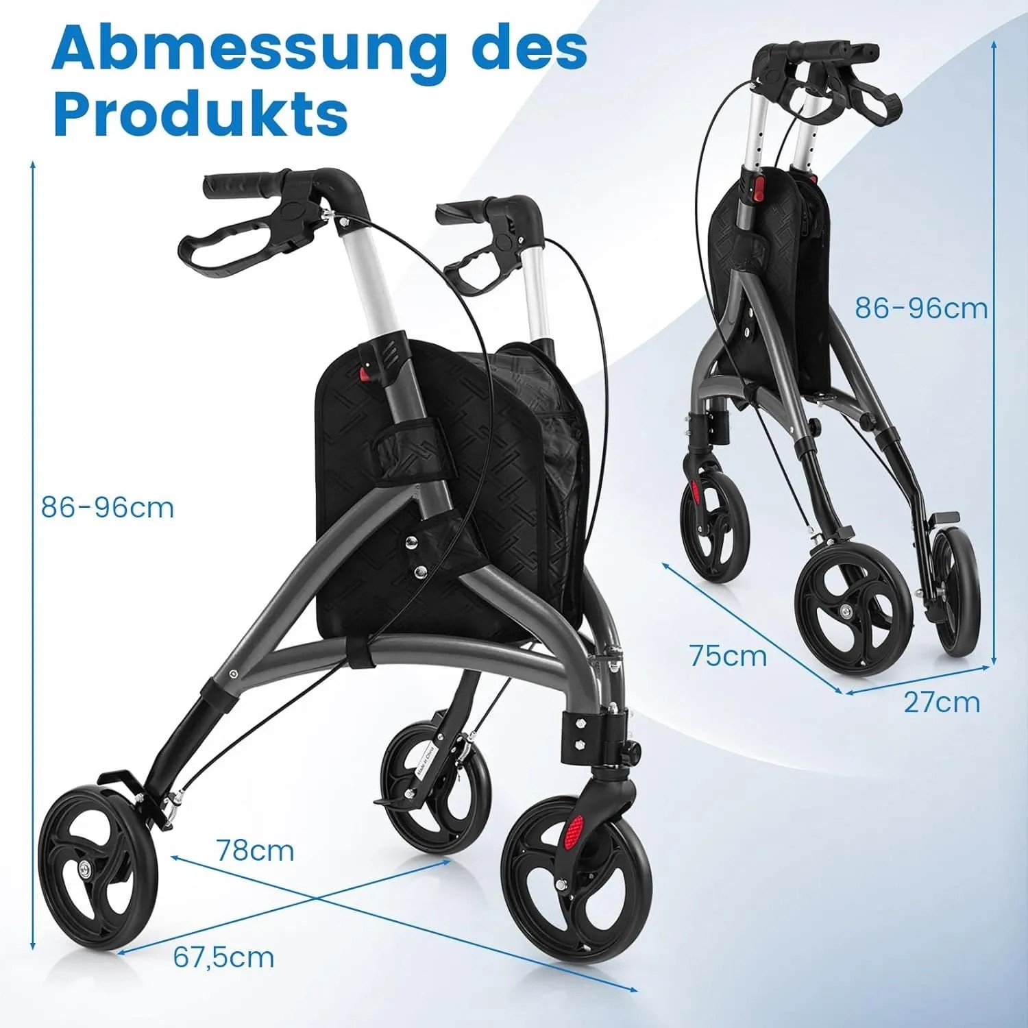 Costway Rollator Schmal Faltbar Gehhilfe 6-Fach Höhenverstellbar Grau_3