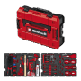 Einhell Werkzeugkoffer Hobby E-Case, 153-teilig, rot, mit Werkzeugsortiment für Reparaturen und DIY-Projekte.