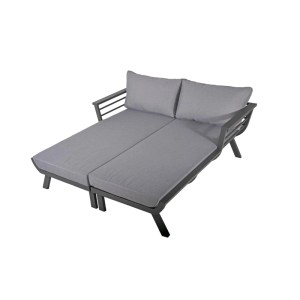 DELUKE Doppel-Sonnenliege MARA Grau Aluminium Doppelliege Gartenliege Relaxliege Wetterfest