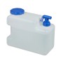 Weißer 12 L HDPE Wasserkanister mit blauem Schraubdeckel und drehbarem Hahn für Camping & Outdoor.