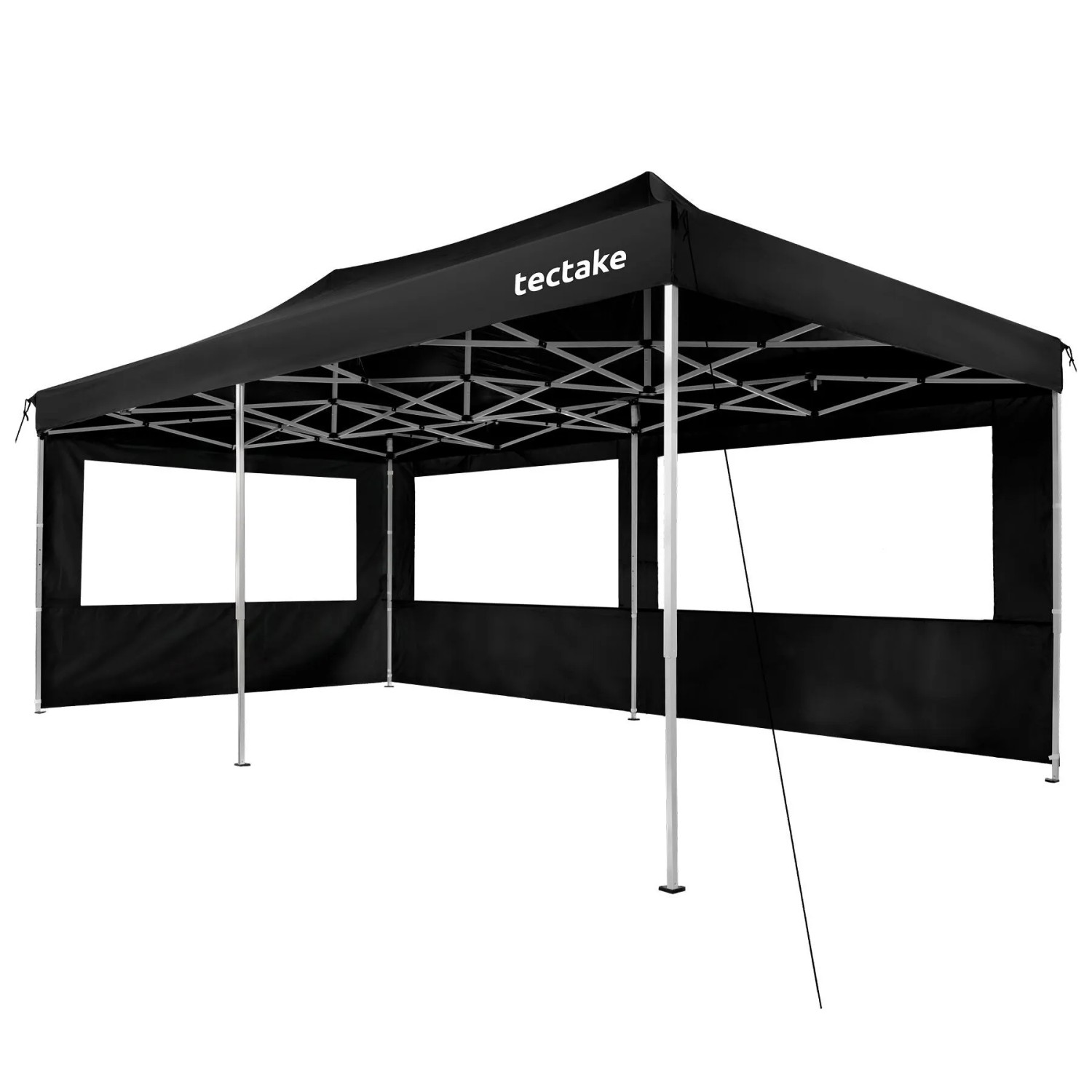 Tectake Aluminium Faltpavillon Viola 6 x 3 M  Wasserdicht 3 Seitenteile Mit Fenster  600 x 300 x 316 cm Schwarz