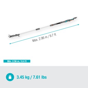 Gardena Akku-Teleskop-Baumschere HighCut 250/18V, ausgefahren. Hochentaster für Äste bis 4 m Höhe.