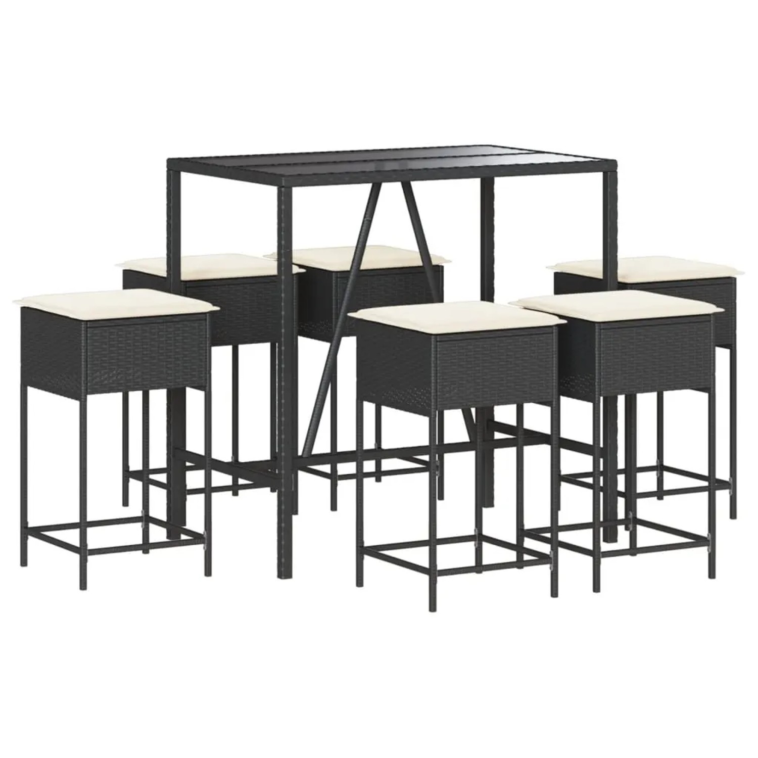 vidaXL 7-Tlg Gartenbar-Set mit Kissen Schwarz Poly Rattan 3261467