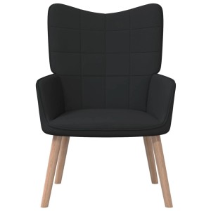 Schwarzer Relaxsessel mit Stoffbezug und Holzfüßen. Bequemer Sessel für Wohnzimmer oder Lesezimmer.