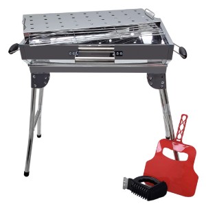 Grillpeter Mangal Iskander Edelstahl Grill mit Rost, Fächer und Bürste.