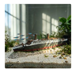 Relaxdays Aquariumdekoration Polyresin Bunt Titanic Ungiftig für Süßwasser und Salzwasser 9 cm x 38,5 cm x 5 cm 0,3 kg