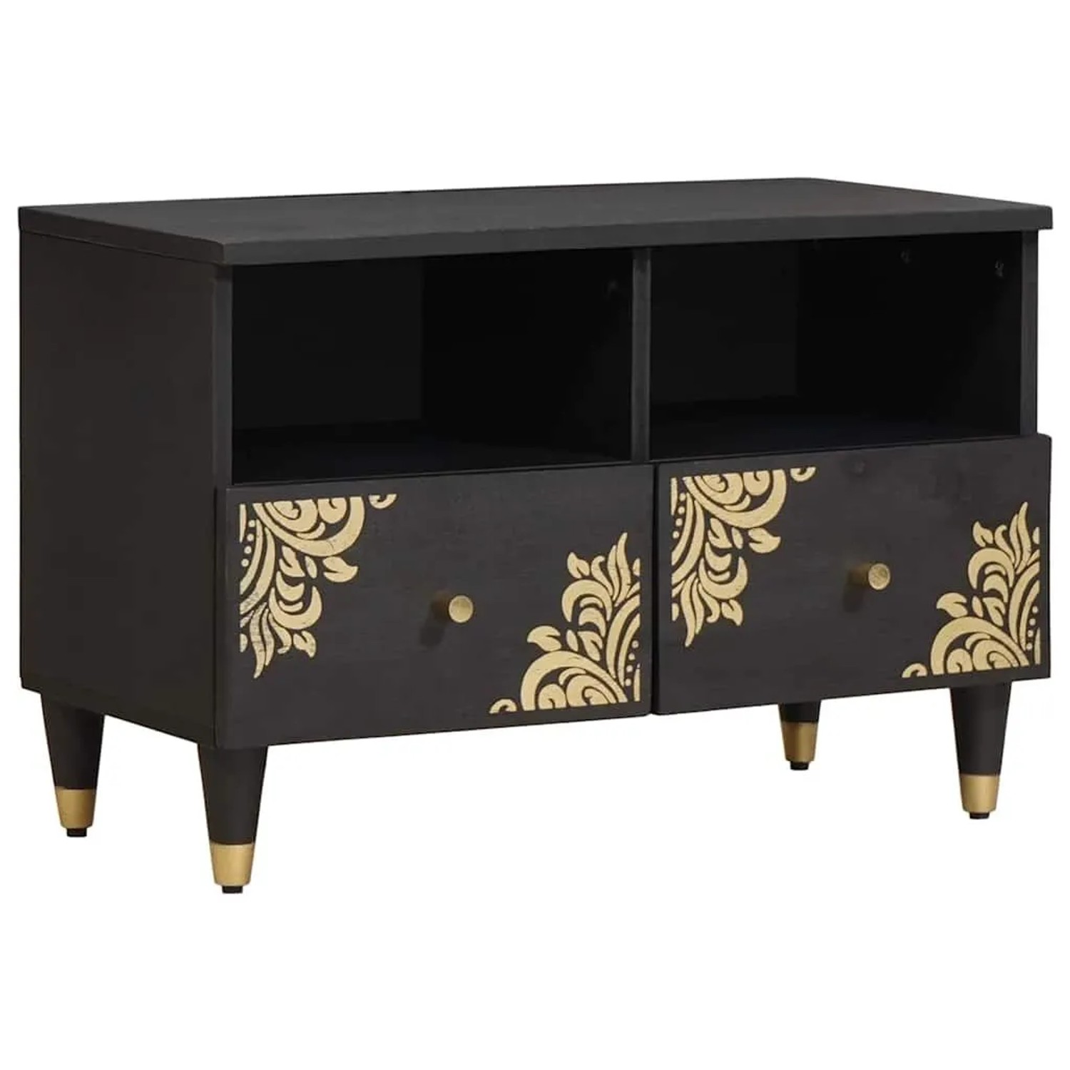 vidaXL TV-Schränk mit Regal Schwarz 70 x 33 x 46 cm Massivholz Mango 401880 günstig online kaufen