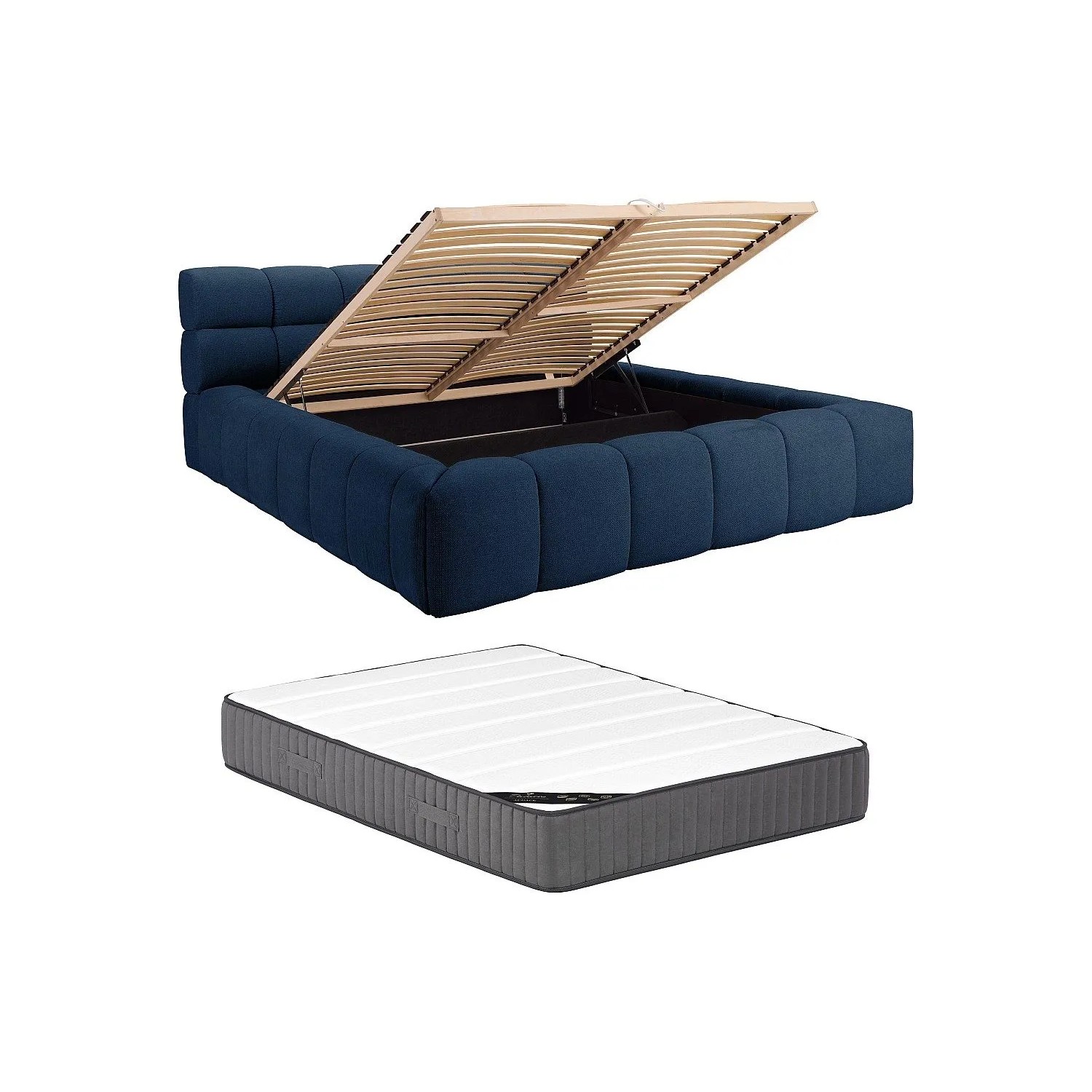 Vente-unique Bett Mit Bettkasten Forvik Marineblau 224 cm