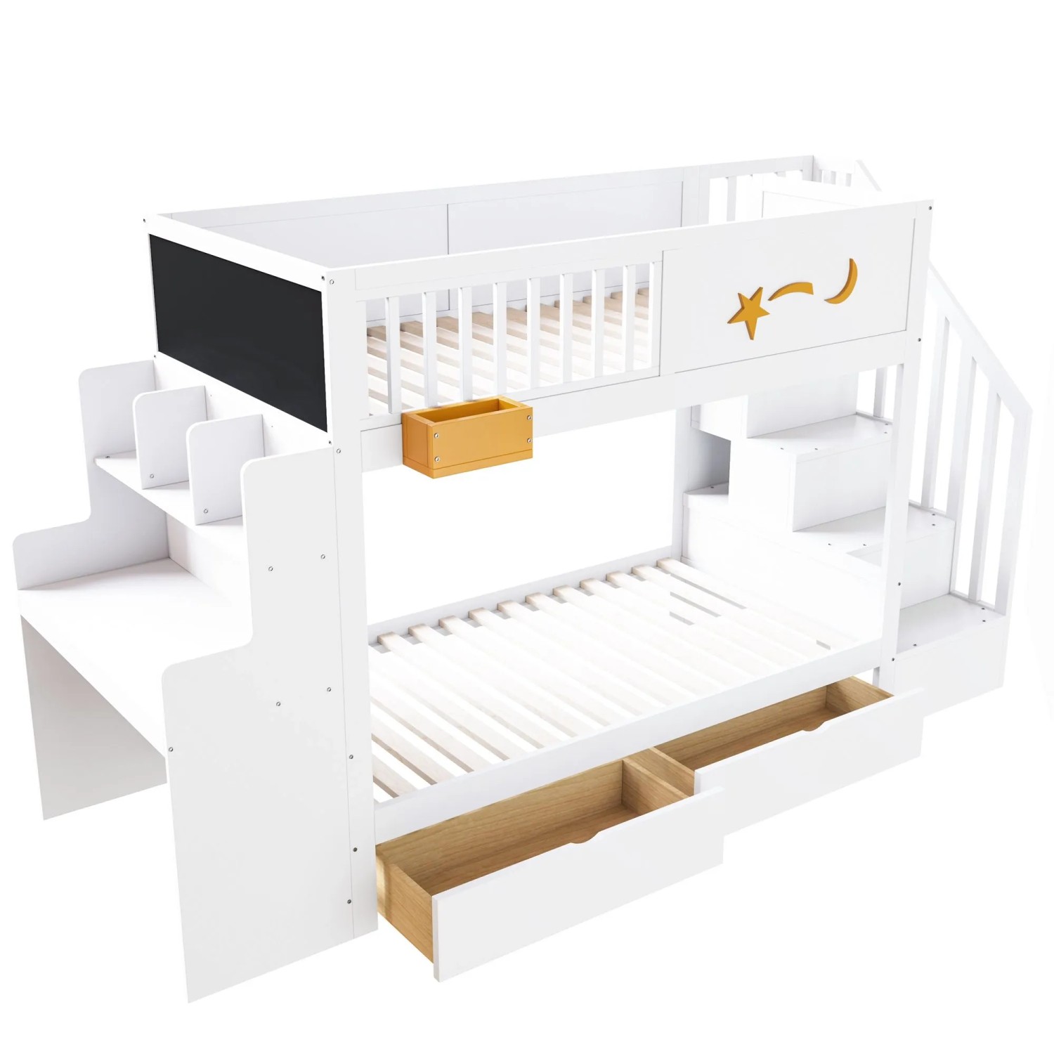 Merax Etagenbett 90x200cm Massivholz Schreibtisch Weiß